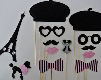 Parisian Inspired Wedding Photo booth props berets glasses eiffel tower Birthday props france parisian photo booth party props mustache