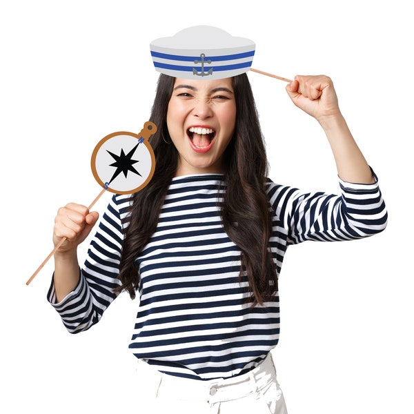 Nautical Digital Photo Booth Props - Sea Ocean them Photo Booth Props Binoculars Telescope sailor dress mustaches on a stick Maritime