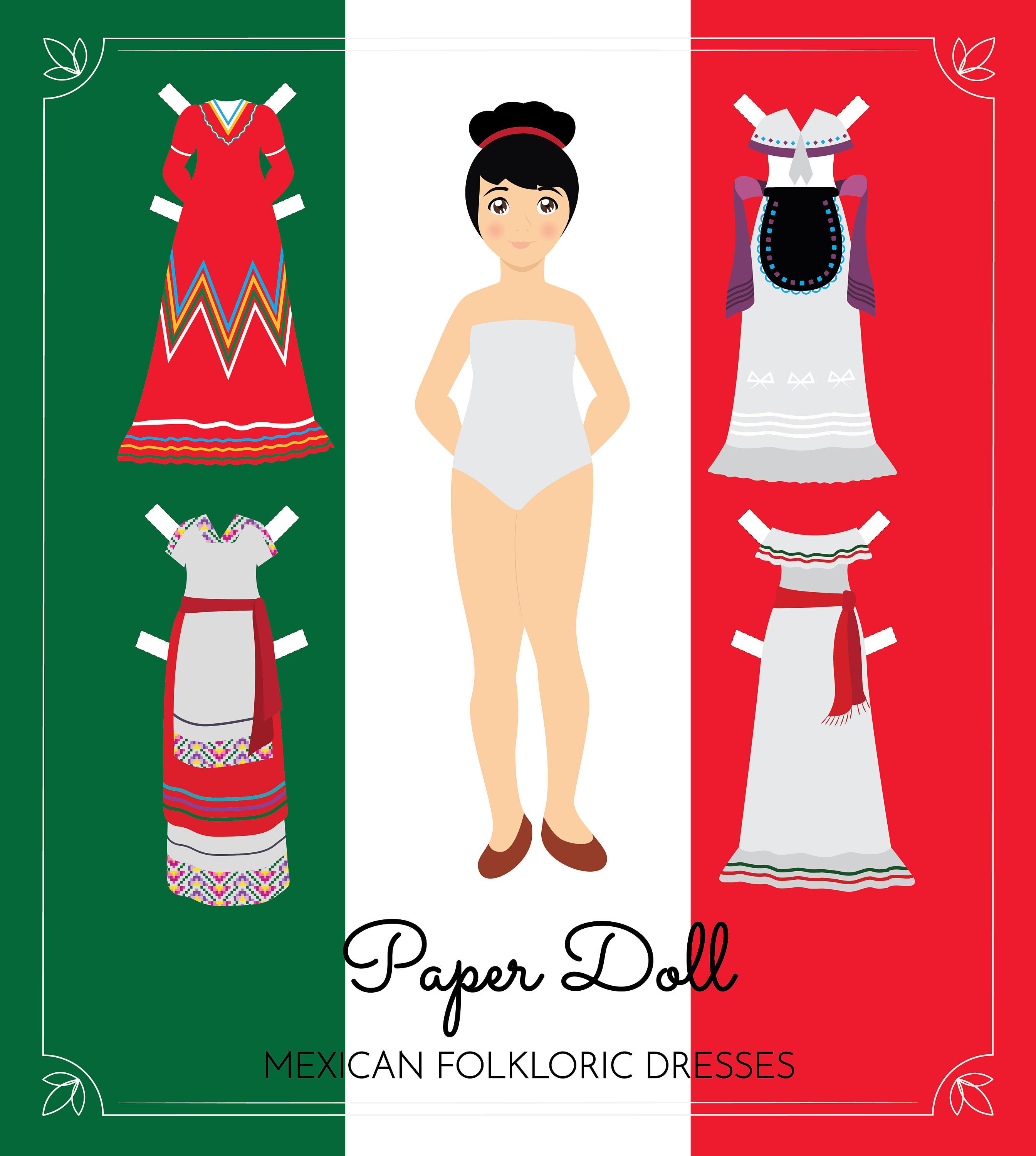 Paper Doll Mexican Folklore Dresses instant download edit the file