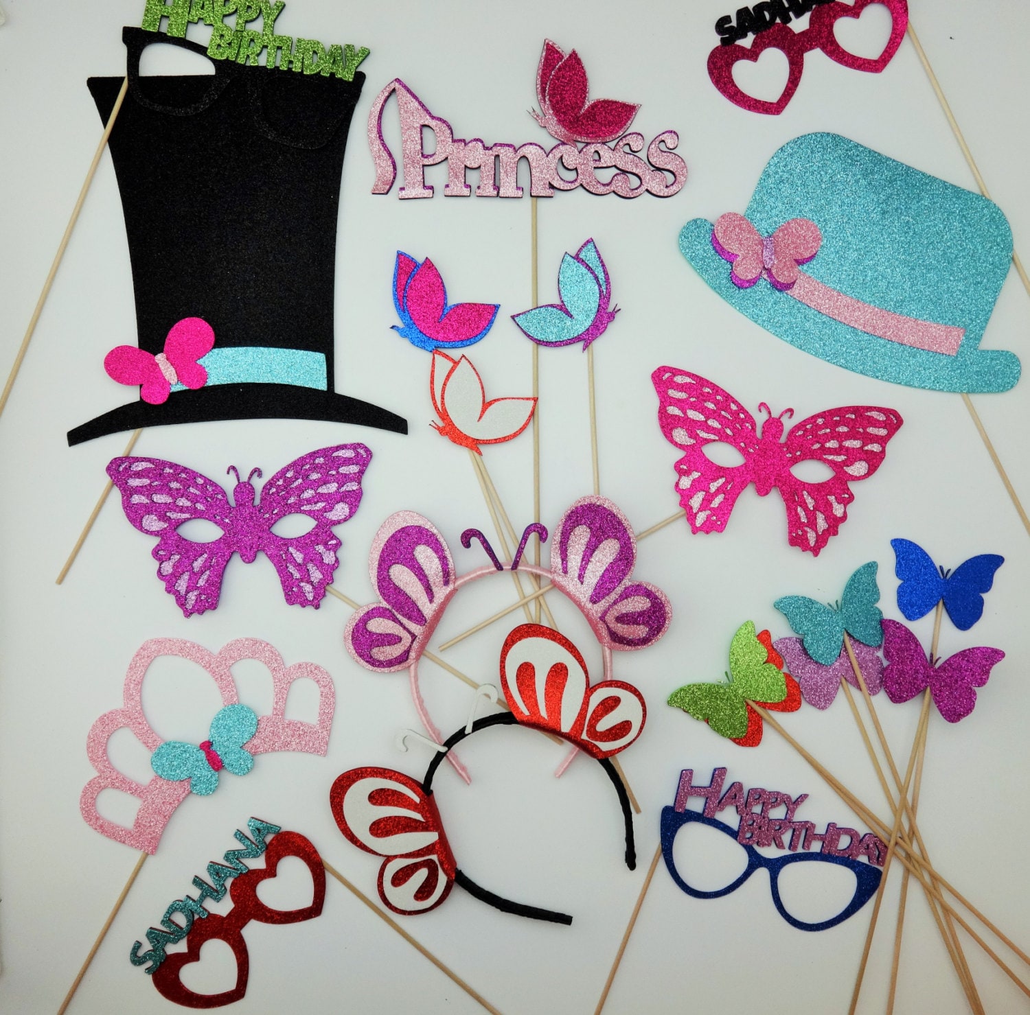 Princess Photo Booth Props Butterfly Tea Party Butterfly mask butterfly wands butterfly head bands