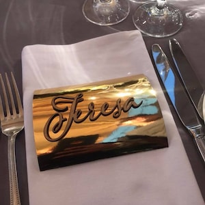 Wedding name plate table setting seating chart laser cut names rustic gift place cards table numbers