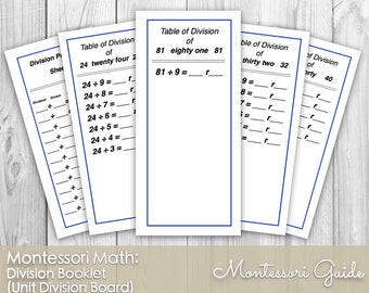 May include: A set of four printable worksheets for learning division. Each worksheet features a table of division problems with a dividend, divisor, quotient, and remainder. The worksheets include the numbers 24, 32, 40, and 81.