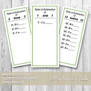 May include: Three printable worksheets for teaching subtraction. Each worksheet features a table of subtraction problems for a different number: 3, 1, and 12. The worksheets are titled "Table of Subtraction of three", "Table of Subtraction of one", and "Table of Subtraction of twelve".