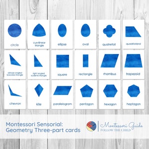 Cartões de geometria Montessori de três partes