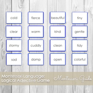 Jeu d'associations d'adjectifs Fonction Montessori des mots-clés