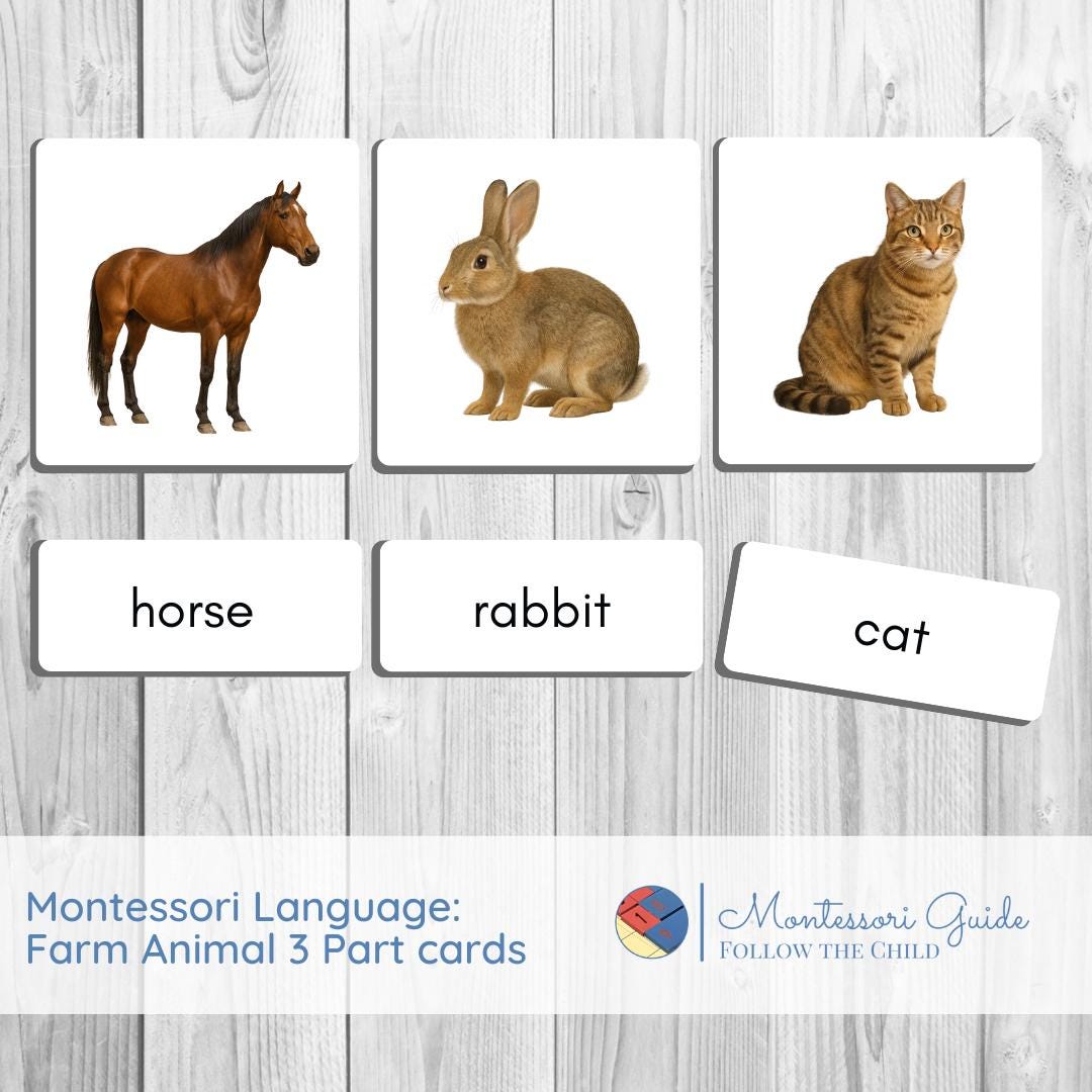 Farm Animal Montessori 3 Part Cards - Etsy