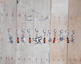 Halloween Stitch Markers // Fall Themed Knitting Markers // Ghost, Owl, Spider, Witch, Pumpkin, Sugar Skull Charms // Knit Crochet Yarn