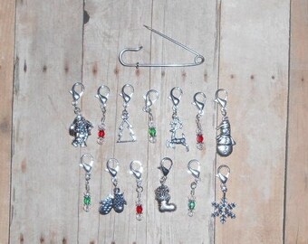 Christmas Themed Crochet Stitch Markers // Project Progress Keepers // Stitch Marker // Santa, Reindeer, Mitten, Snowman, Tree, Snowflake