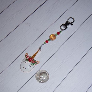 Christmas Unicorn Scissor Fob // Holiday Purse Charm // Back To School Zipper Pull // Journal Clip // X-Mas Keychain // Stocking Stuffer