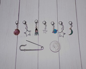 Moon And Stars Crochet Stich Markers // Constellation Progress Keepers // Astronomy Planner Charms // Notebook Clips // WIPS // Yarn Charms