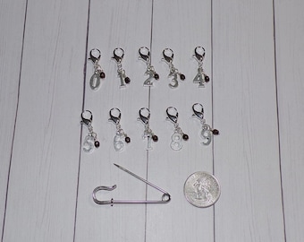 0-9 Numbered Crochet Stitch Markers // Metallic Bronze Number Knit Progress Keepers // Journal Charms // Notebook Clips // Planner Charms