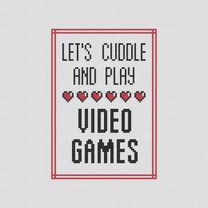 Lass uns kuscheln und spielen Kreuzstichmuster // Digital Download // PDF // Gamer // Gaming // Nerdy // Quirky // Quick Project