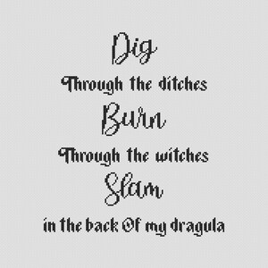 Paroles de Dragula Cross Stitch Pattern // Dig, Burn, Slam // Téléchargement numérique // PDF // Projet rapide // Halloween