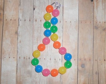 Neon Rainbow Chunky Necklace // Rainbow Bubble Gum Necklace // Neon Back to School // Photo Prop // Smash Cake // Birthday Necklace