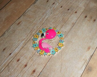 Pink Flamingo in Wreath Needleminder // Floral Wreath // Needle Minder// Needle Nanny // Needle Keeper // Cross Stitch Project