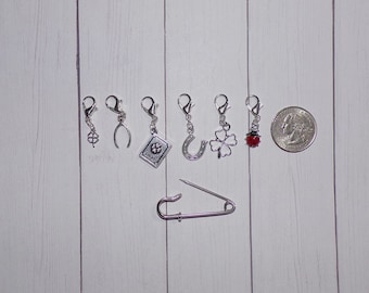 Good Luck Theme Crochet Stitch Markers // Good Fortune Progress Keepers // Prosperity Journal Charms // Success Notebook Clips // Lucky