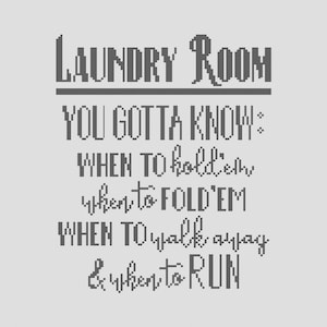 Korsstygnsmönster för tvättstuga (XL-version) // Laundry Room Gambler Mash-up PDF // Digital nedladdning // Vet när du ska vika dem X-Stitch