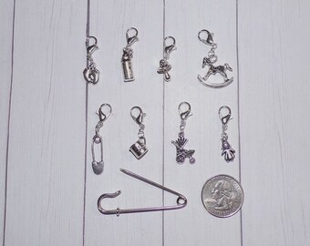 Baby Themed Crochet Stitch Markers // It's A Boy // It's A Girl // Yarn Progress Keepers // Planner Charms // Notebook Clips // WIP