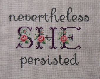 Nevertheless, She Persisted Cross Stitch Pattern // Resist Cross Stitch // Elizabeth Warren X-Stitch // Women's Rights March // Feminism