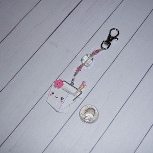 Take Out Box Scissor Fob // Chinese Food Zipper Pull // Foodie Backpack Charm // Oyster Pail Planner Charm // Journal Clip // Keychain