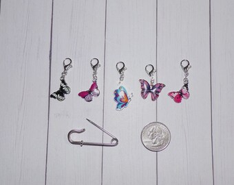 Butterfly Crochet Stitch Markers // Insect Progress Keepers // Multicolor Planner Clips // Notebook Charms // WIP // Yarn Charms