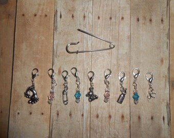 Baby Themed Stitch Markers // Newborn Crochet Stitch Markers // Footprints, Pin, Teddy, Bottle, and Bow Planner Charms // Knit // Knitting
