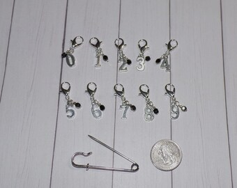 0-9 Numbered Crochet Stitch Markers // Black Number Knit Progress Keepers // WIP // Planner Charms // Notebook Clips // Journal Charms