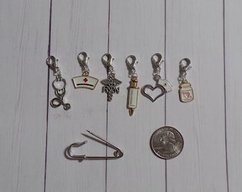 Nursing Crochet Stitch Markers // Nurse Progress Keepers // Caregiver Journal Charms // Notebook Clips // Yarn Charms // WIP