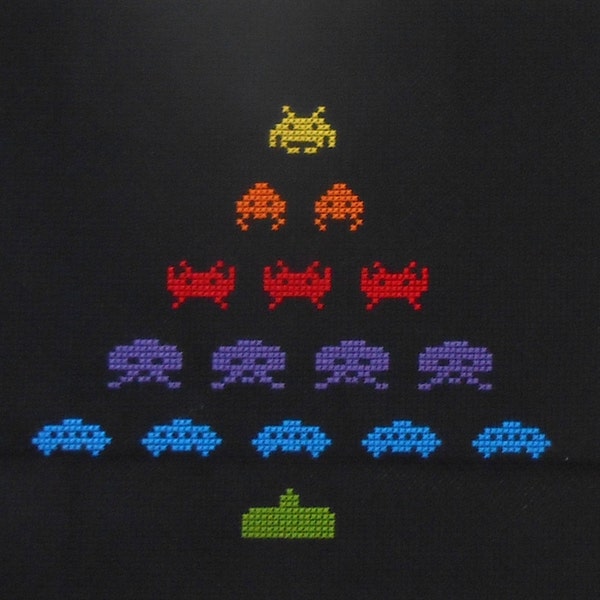 Retro Space Invaders Christmas Cross Stitch Pattern // Digital Download // PDF