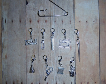 I Love Sewing Stitch Markers // Set of Nine Sewing Crochet Stitch Markers // I Heart Sewing Planner Charms // Knit // Knitting