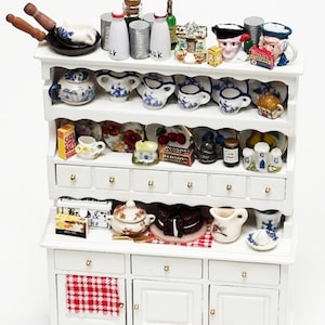 Dolls House Filled Kitchen Dresser With Accessories 1:12th Scale Miniature