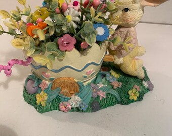 Easter Vintage Button Bouquet /Bunny with egg cart-Country Farmhouse Shabby Cottage Chic