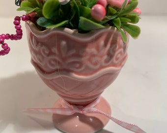 Easter Vintage Button Bokay /Pink Egg Cup-Spring Country Farmhouse Decor