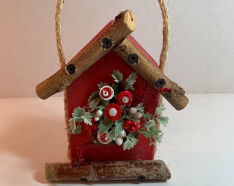 Vintage Button Bouquet~Bird House~Prim Country Rustic Farmhouse Home Decor
