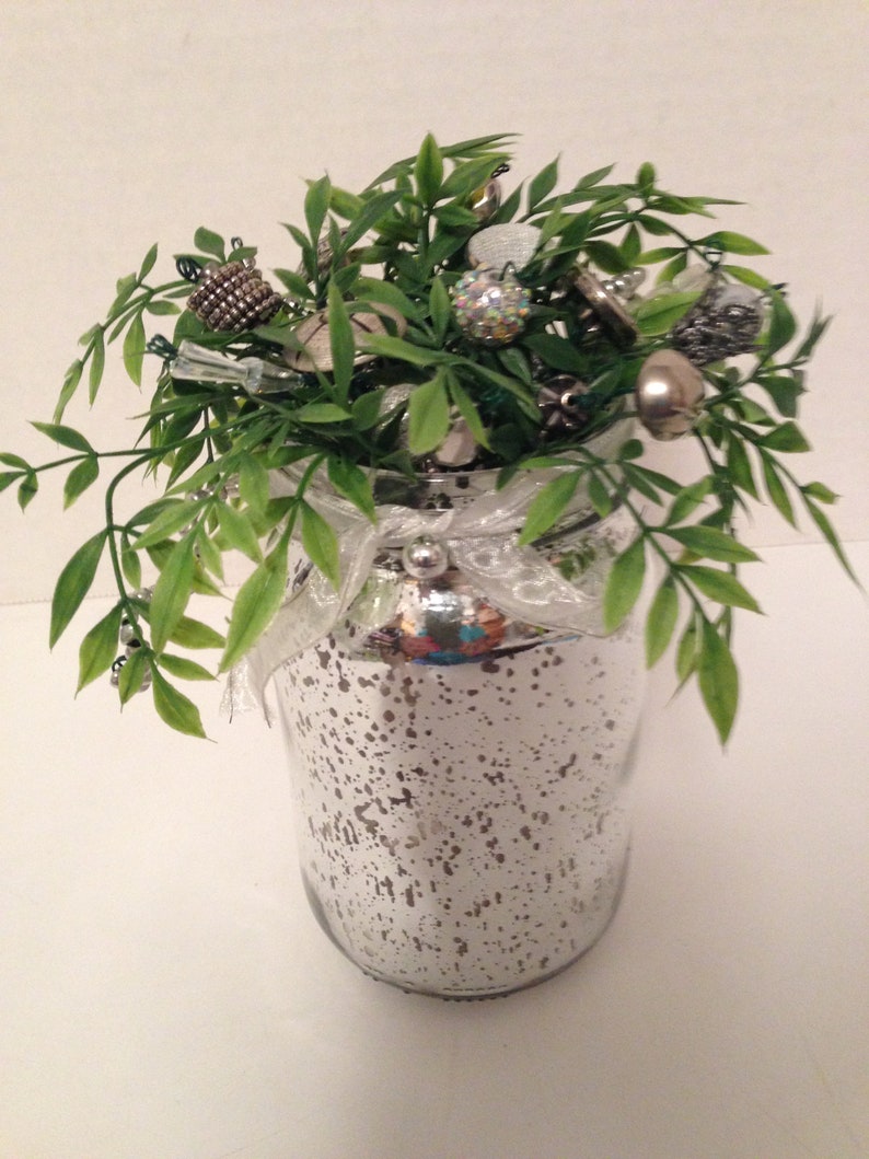 Vintage Button Bouquet Silver Jar 25th Anniversary Or Etsy