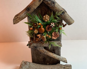 Vintage Button Bouquet~Bird House~Prim Country Rustic Farmhouse Home Decor