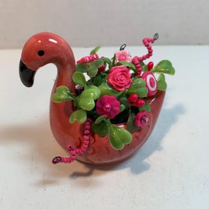 Vintage Button Bouquet/Flamingo-Country Rustic Farmhouse Shabby Cottage Chic  Floridian Decor