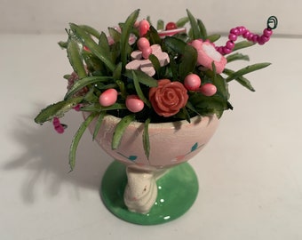 Easter Vintage Button Bokay/Pink Egg Cup country Spring Farmhouse Decor