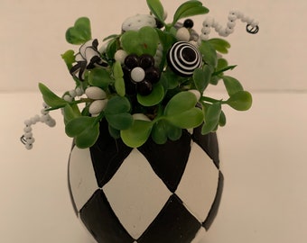 Easter Vintage Button Bouquet/Black and White Egg-Primitive Country Farmhouse Kitchen Home Decor