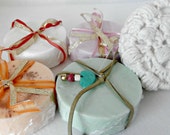 Re-usable Soap Saver Scrubby with handmade soap, Handmade Crochet 100% Cotton