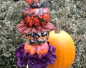 topiary of 3 stacked decorated halloween holiday pumpkins paper decoupage on tin cemetery planter charms ribbon and more