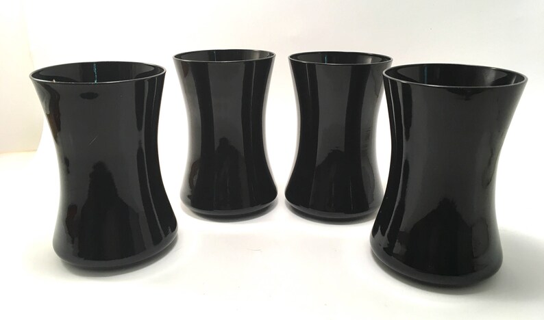 4 Crystal Water Cooler Tumbler Glasses Black Opaque Hand Blown - Etsy