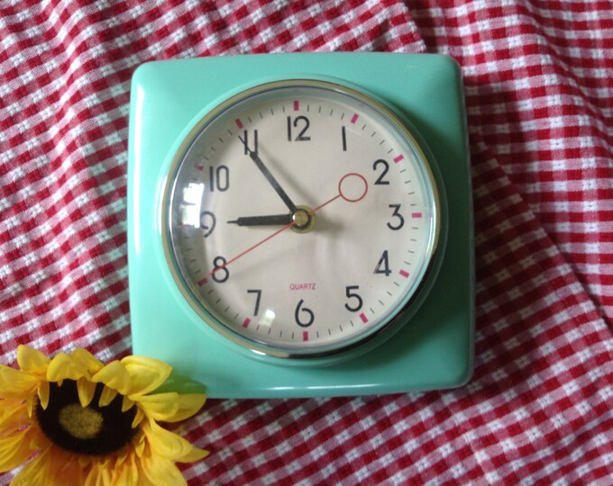 Vintage L960s Retro Kitchen Wall Clock in Aqua Etsy