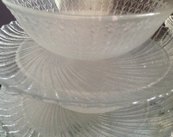6 sets of clear cut glass plates and bowls