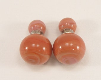 Murano Glass Double Ball Earrings: Coral Sterling Silver Studs