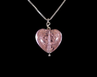 Murano Glass  Heart Necklace, Sterling Silver, stainless steel,  glass heart, Made in Italy