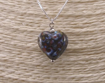 Murano Glass Heart Necklace: Sterling Silver Chain, Lampwork Pendant