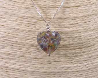 Murano Glass Heart Necklace: Sterling Silver Chain, Lampwork Pendant