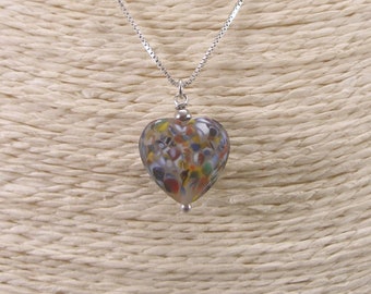 Murano Glass  Heart Necklace, Sterling Silver, stainless steel,  glass heart, Made in Italy