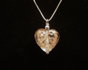 Collana Cuore in Vetro di Murano, Argento Sterling, acciaio inox, cuore in vetro, Made in Italy